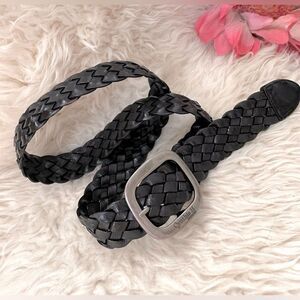 Cynthia H Designs Black Leather Woven Belt sz M/L